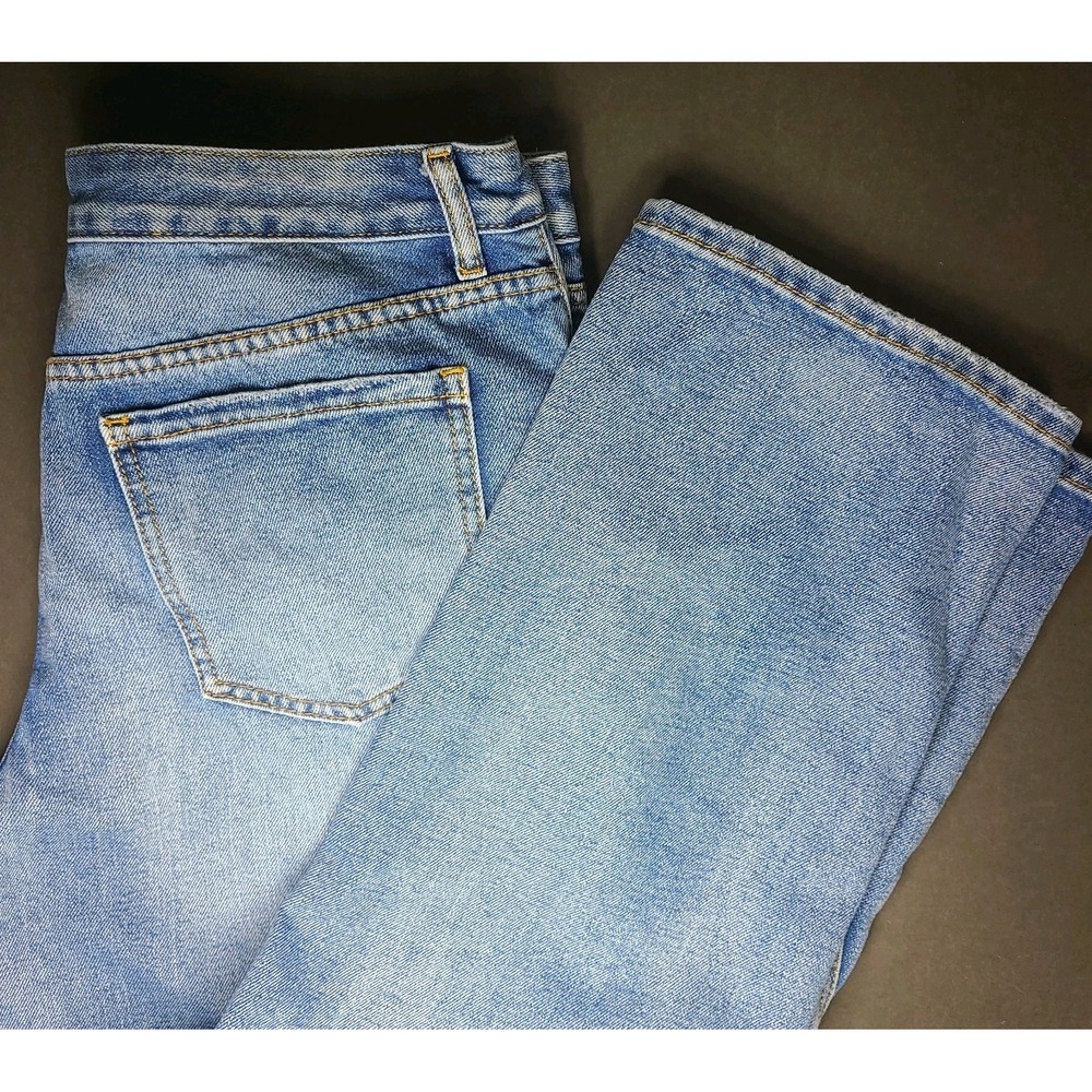Forever 21 Women's Straight Leg Jeans Blue Size 31 High Rise Panel Detail EUC